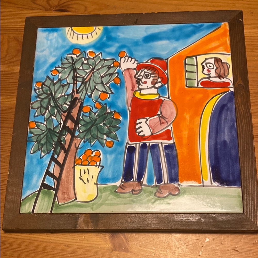 Vibrant Orange and Blue Ceramic Art Piece